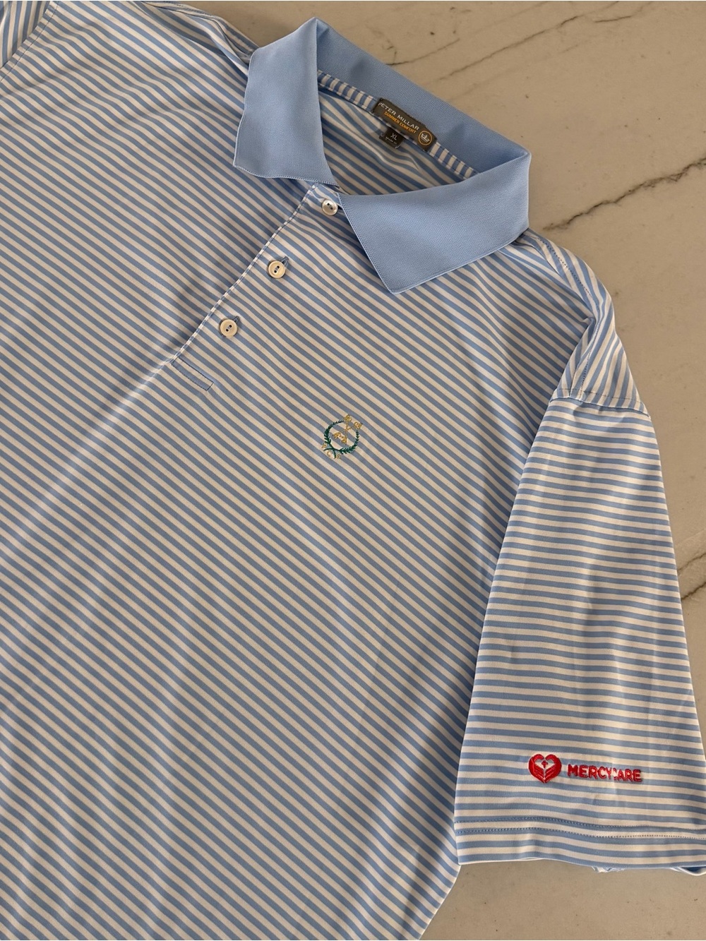PETER MILLAR Summer Comfort Polo Shirt Peachtree Golf Club XL Blue Striped